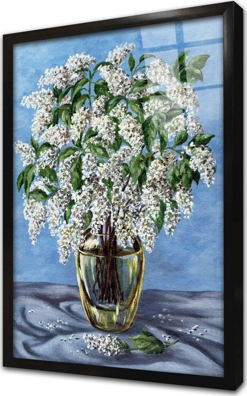 Vazoda Çiçekler Çerçeveli Cam Tablo 30x40 cm