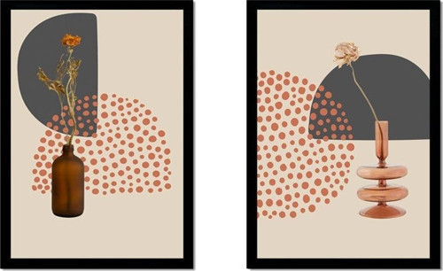 Line Art Çiçekler Ikili Çerçeveli Mdf Tablo Seti