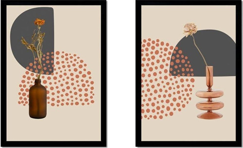 Line Art Çiçekler Ikili Çerçeveli Cam Tablo Seti