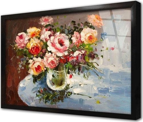 Vazoda Güller Çerçeveli Cam Tablo 30x40 cm