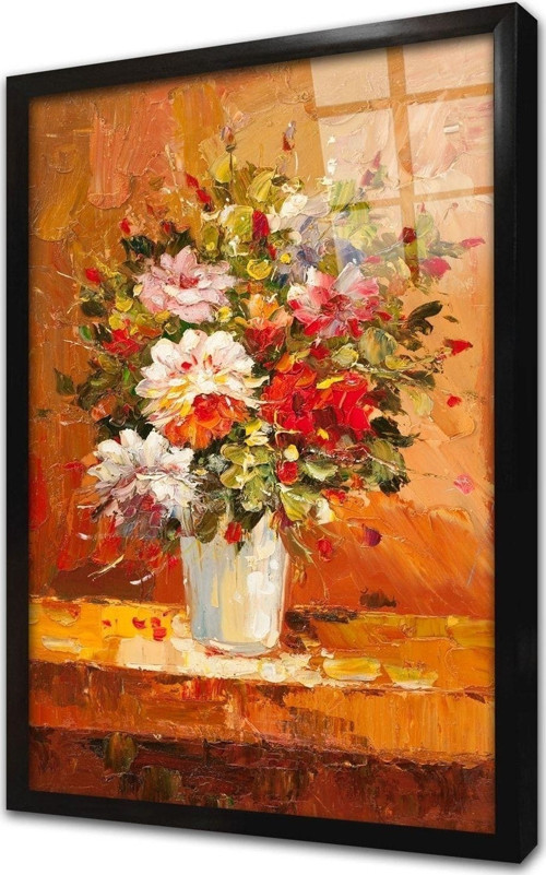 Vazoda Güller Çerçeveli Cam Tablo 30x40 cm