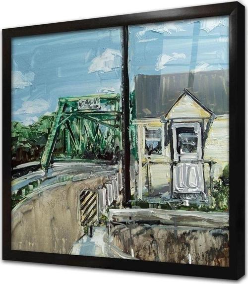 Tren Demir Yolu Çerçeveli Cam Tablo 40x40 cm