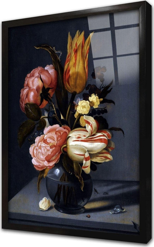 Vazoda Çiçekler Çerçeveli Cam Tablo 50x70 cm