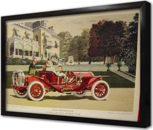 Kırmızı Klasik Araba Çerçeveli Cam Tablo 60x90 cm