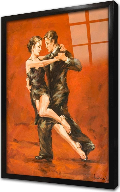 Siyah Giymiş Tango Yapan Çift Çerçeveli Cam Tablo 50x70 cm
