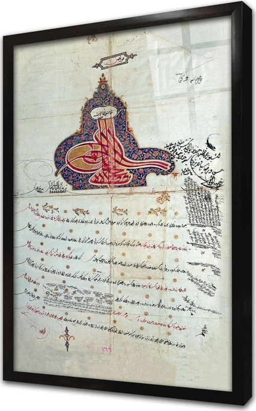 Osmanlı Padişah Fermanı Çerçeveli Cam Tablo 50x70 cm