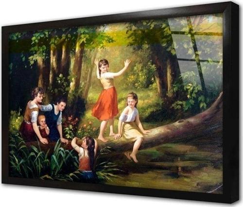 Ormanda Çocuklar Çerçeveli Cam Tablo 20x30 cm