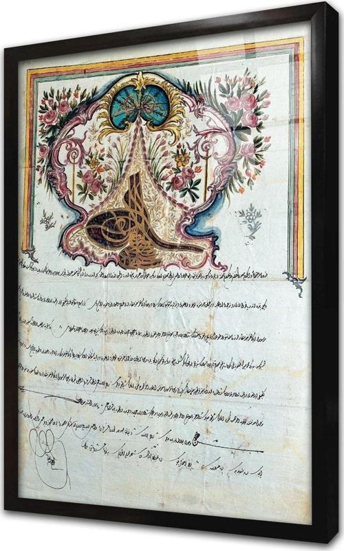 Osmanlı Padişah Fermanı Çerçeveli Cam Tablo 30x40 cm