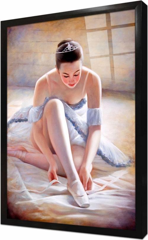 Oturan Balerin Çerçeveli Cam Tablo 50x70 cm