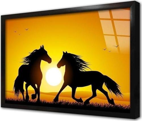Koşan Atlar Çerçeveli Cam Tablo 20x30 cm