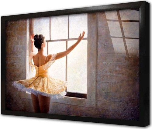 Sarı Kıyafet Giymiş Balerin Kadın Çerçeveli Cam Tablo 30x40 cm