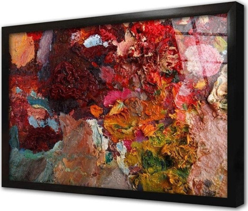 Rengarenk Soyut Çerçeveli Cam Tablo 50x70 cm