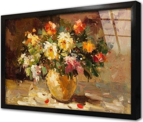 Vazoda Çiçekler Çerçeveli Cam Tablo 60x90 cm