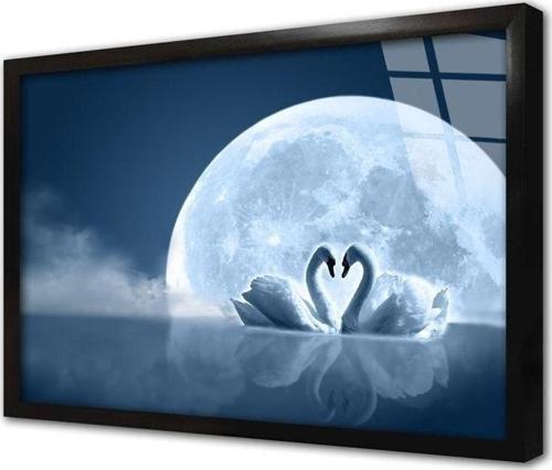 Dolunay Ve Beyaz Kuğu Çerçeveli Cam Tablo 20x30 cm
