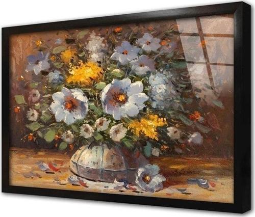 Vazoda Çiçekler Çerçeveli Cam Tablo 20x30 cm
