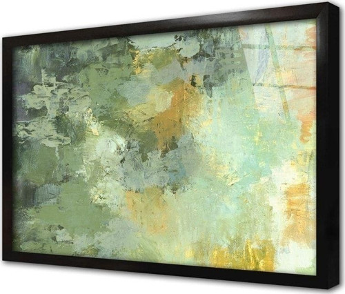 Yeşil Ve Sarı Soyut Çerçeveli Cam Tablo 30x40 cm