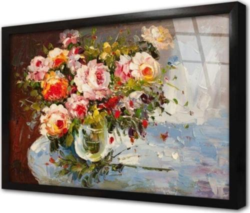 Vazoda Güller Çerçeveli Cam Tablo 60x90 cm