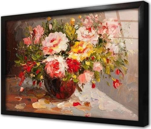 Vazoda Güller Çerçeveli Cam Tablo 60x90 cm