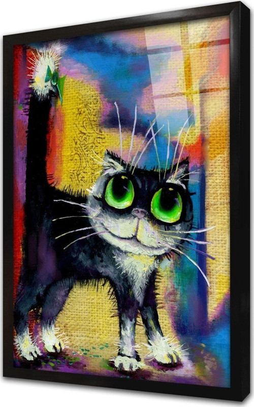 Sevimli Kedi Çerçeveli Cam Tablo 20x30 cm