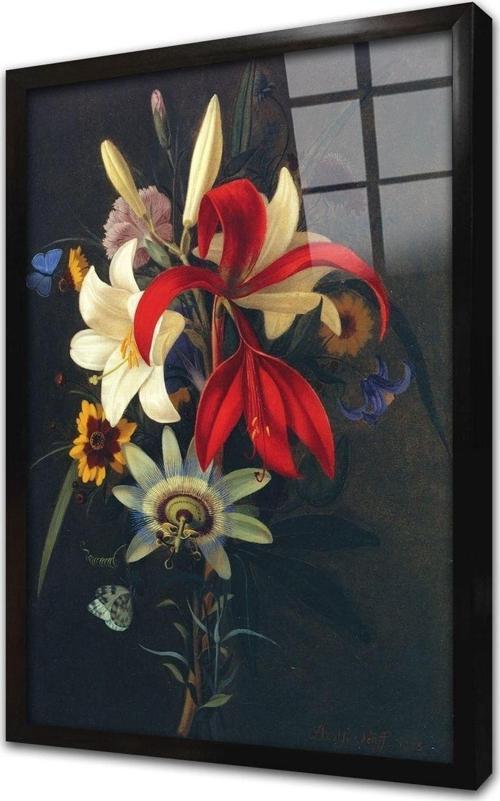 Çiçekler Çerçeveli Cam Tablo 20x30 cm