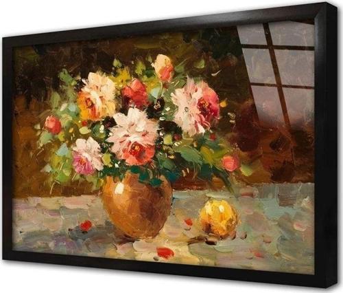 Vazoda Güller Çerçeveli Cam Tablo 60x90 cm