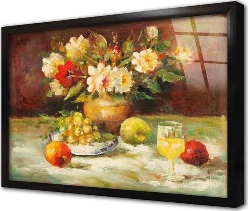 Vazoda Çiçekler Çerçeveli Cam Tablo 60x90 cm