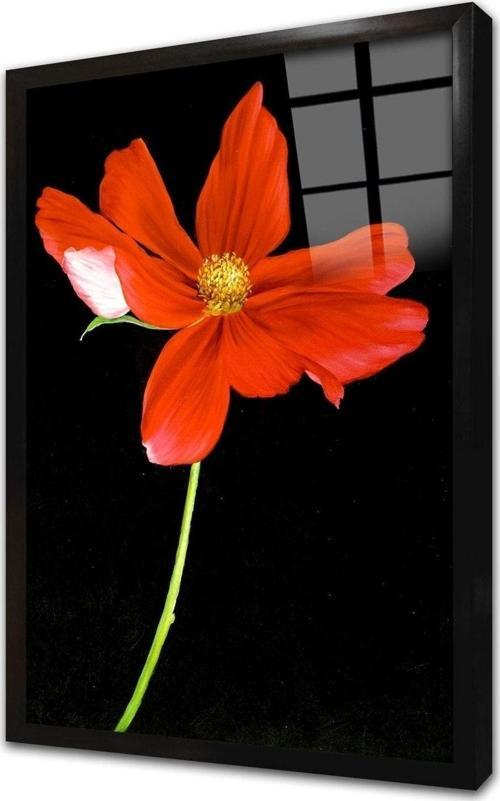 Kırmızı Çiçek Çerçeveli Cam Tablo 20x30 cm
