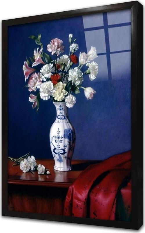 Vazoda Çiçekler Çerçeveli Cam Tablo 60x90 cm