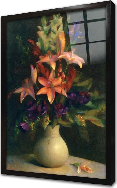 Vazoda Çiçekler Çerçeveli Cam Tablo 60x90 cm