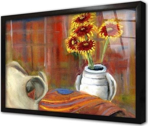 Vazoda Çiçekler Çerçeveli Cam Tablo 60x90 cm