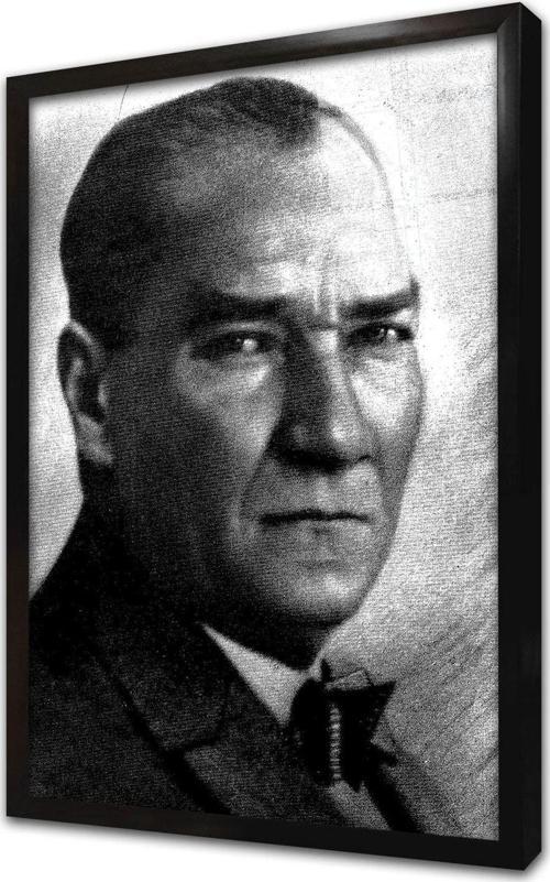 Atatürk Siyah Beyaz Çerçeveli Cam Tablo 30x40 cm