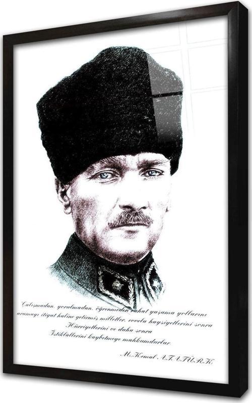 Mustafa Kemal Atatürk Yazılı Çerçeveli Cam Tablo 30x40 cm