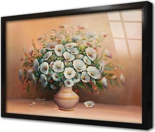 Vazo Içinde Papatyalar Çerçeveli Cam Tablo 20x30 cm
