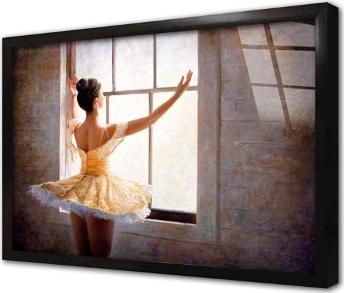 Sarı Kıyafet Giymiş Balerin Kadın Çerçeveli Cam Tablo 20x30 cm