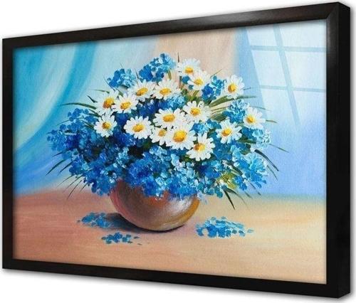 Vazoda Papatyalar Çerçeveli Cam Tablo 60x90 cm