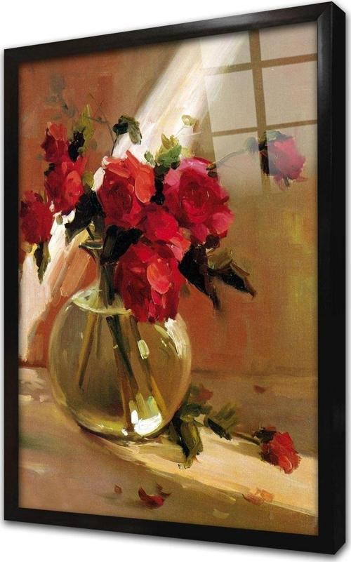 Vazoda Güller Çerçeveli Cam Tablo 20x30 cm