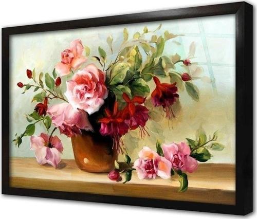Vazoda Güller Çerçeveli Cam Tablo 20x30 cm
