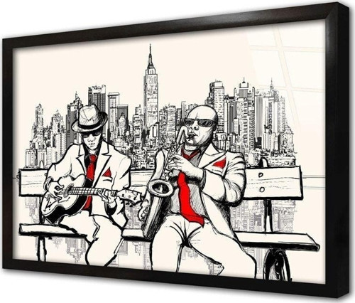 Saksofoncu Ve Gitarist Çerçeveli Cam Tablo 30x40 cm
