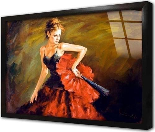 Kırmızı Giymiş Kadın Çerçeveli Cam Tablo 20x30 cm
