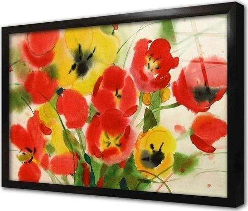 Kırmızı Çiçek Çerçeveli Cam Tablo 20x30 cm