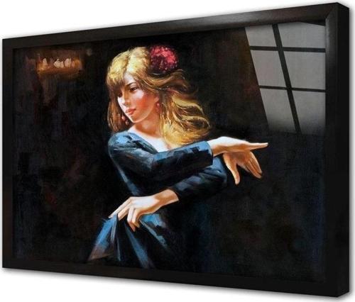 Mavi Giymiş Dansçı Kadın Çerçeveli Cam Tablo 20x30 cm