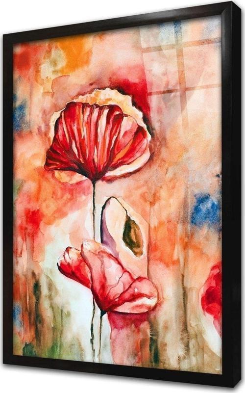 Kırmızı Çiçek Çerçeveli Cam Tablo 20x30 cm