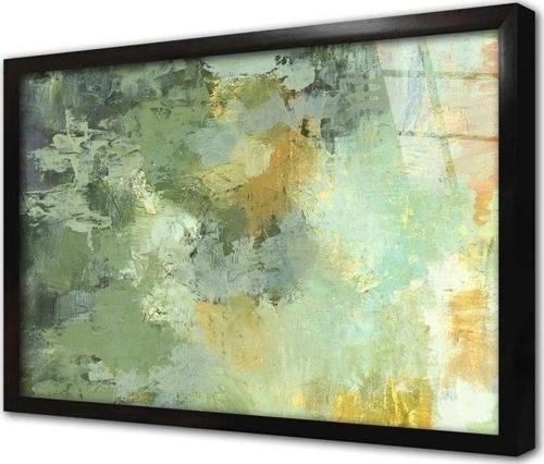 Yeşil Ve Sarı Soyut Çerçeveli Cam Tablo 20x30 cm