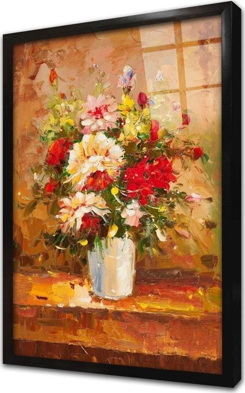 Vazoda Çiçekler Çerçeveli Cam Tablo 20x30 cm