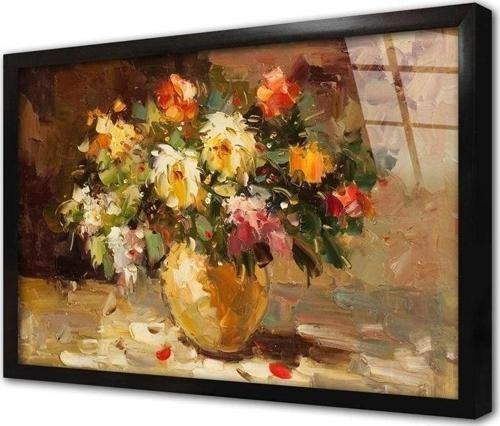 Vazoda Çiçekler Çerçeveli Cam Tablo 20x30 cm