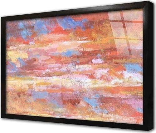 Turuncu Ve Mavi Soyut Çerçeveli Cam Tablo 20x30 cm