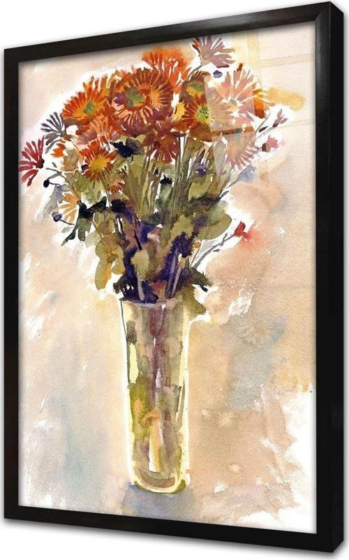 Vazoda Çiçekler Çerçeveli Cam Tablo 20x30 cm
