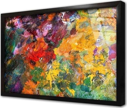 Rengarenk Soyut Çerçeveli Cam Tablo 20x30 cm
