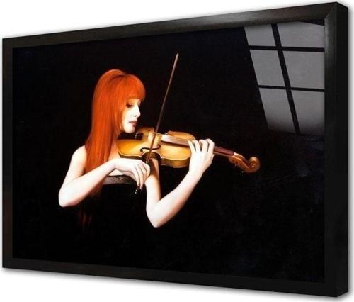 Kızıl Saçlı Keman Çalan Kadın Çerçeveli Cam Tablo 20x30 cm