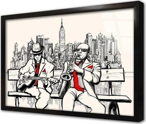 Saksofoncu Ve Gitarist Çerçeveli Cam Tablo 20x30 cm